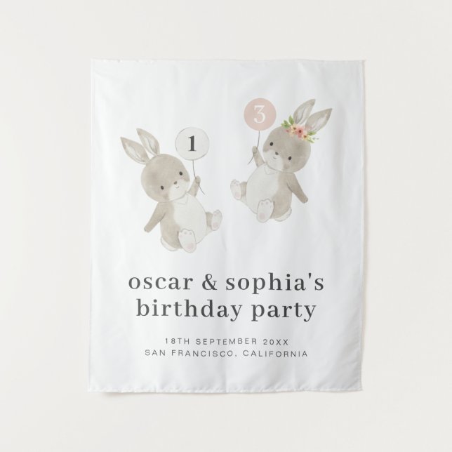 Tapete De Parede Convite de Aniversário Conjunto Menino Menina Bunn (Frente)