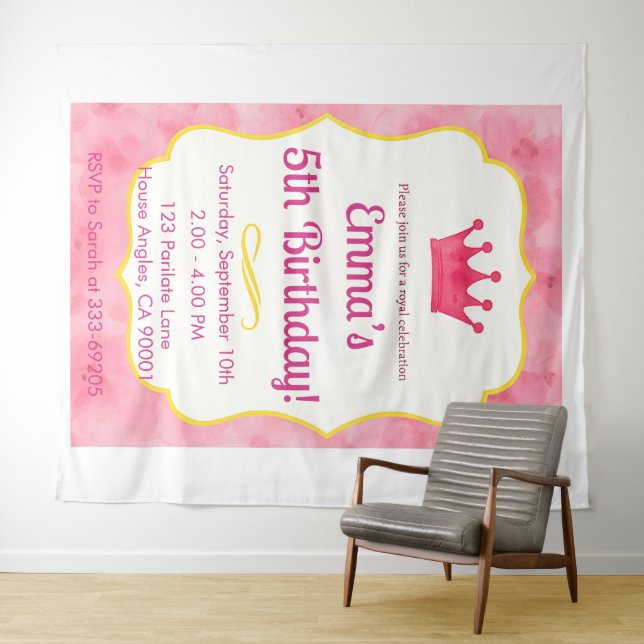 Tapete De Parede Convite de Aniversário Coroa Rosa | zazzlemade Mág (In Situ (Horizontal))