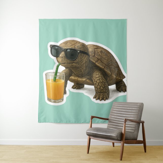 Tapete De Parede Cool Turtle Sipping Juice Sticker (In Situ)