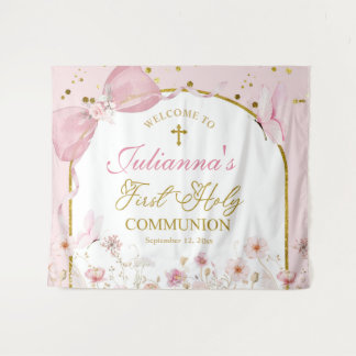 Tapete De Parede Coquette Blush Pink Butterfly First Holy Communion