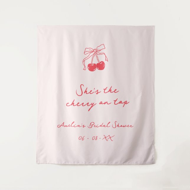 Tapete De Parede Coquette Cherry Bridal Shower Fabric Welcome (Frente)