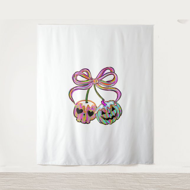 Tapete De Parede Coquette Pumpkin Cherries Halloween (Frente)