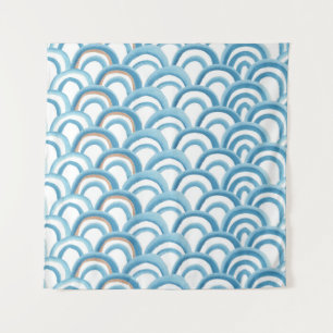 Tapete De Parede Cor da água de onda azul, pintura sem costura.