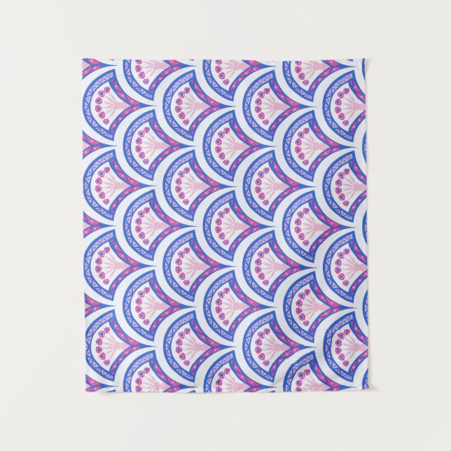 Tapete De Parede cor damasco floral azul (Frente)