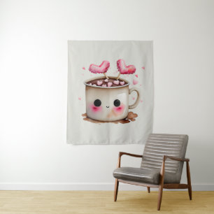 Tapete De Parede Cor-de-rosa-branca e creme Mug de chocolate quente