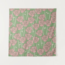 Tapete De Parede Cor de rosa rosa verde retrô Y2K 70s Padrão de flo