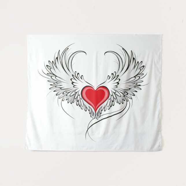 Tapete De Parede Coração Anjo Vermelho com asas (Frente (Horizontal))