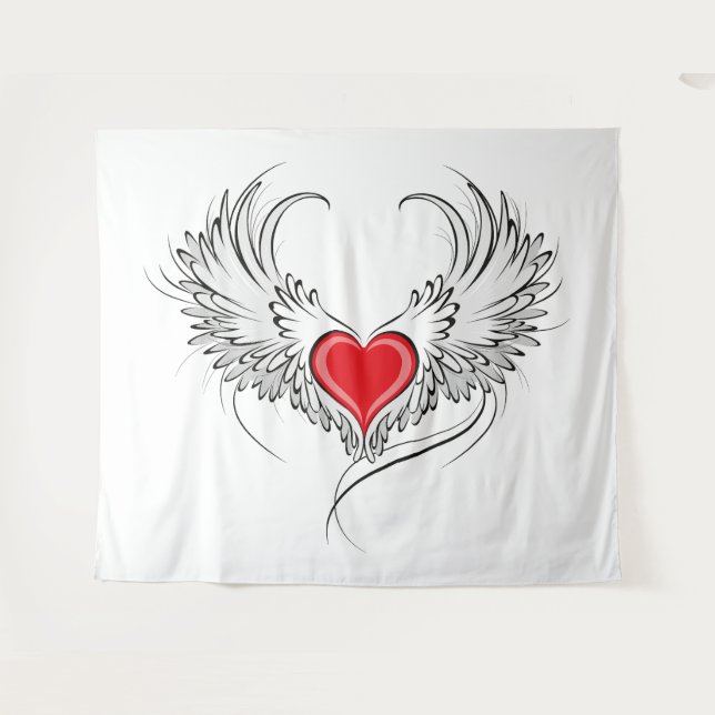 Tapete De Parede Coração Anjo Vermelho com asas (Frente (Horizontal))
