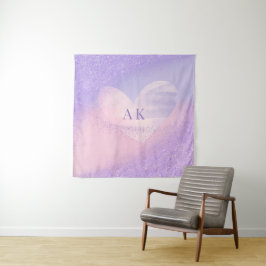 Tapete De Parede Coração com Gradiente Roxo Rosa Monograma