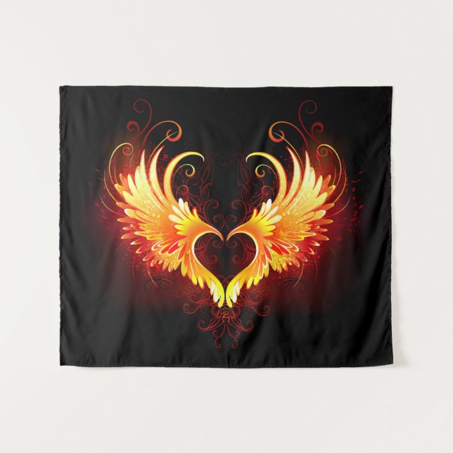 Tapete De Parede Coração do Anjo Fogo com Asas (Frente (Horizontal))