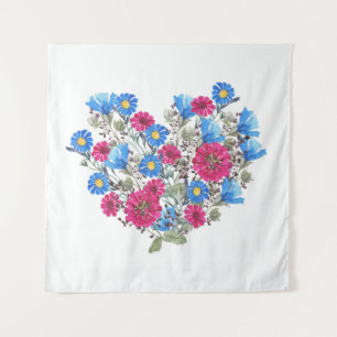 Tapete De Parede Coração floral aquarela, arranjo de flores silvest