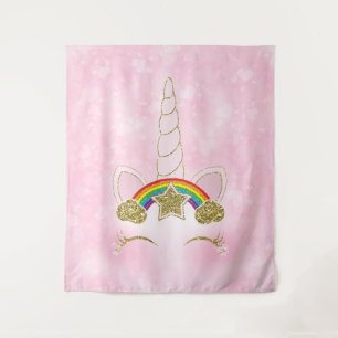 Tapete De Parede Coração Rosa Estrela Arco-íris Dourado Chifre de U