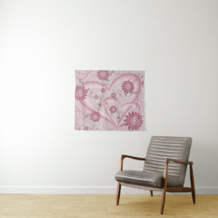 Tapete De Parede Corações Abstratos Rosa & Flores Amor Arte Fractal