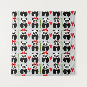 Tapete De Parede Corações das Pandas Bonitas: Padrão Infantil
