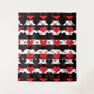 Tapete De Parede Corações de Amor Preto Vermelho com Stripes Branca