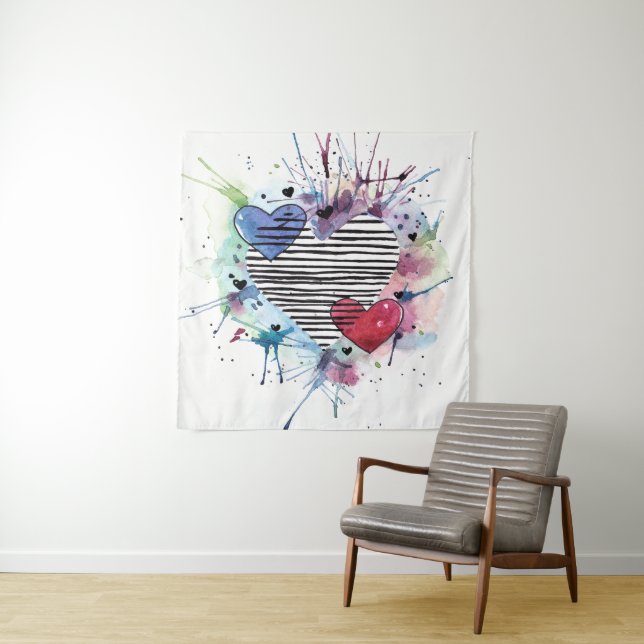 Tapete De Parede Corações E Lavações Em Aquarela (In Situ)