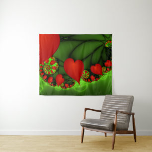 Tapete De Parede Corações Vermelhos Dançam Arte Fractal Moderna