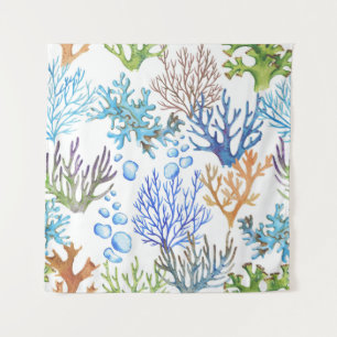 Tapete De Parede Corais desenhados à mão: padrão submarino.