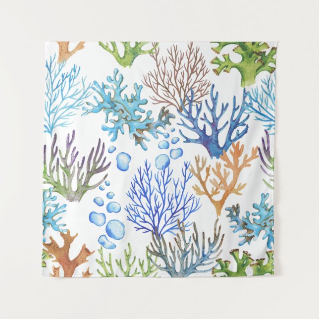 Tapete De Parede Corais desenhados à mão: padrão submarino. (Frente)