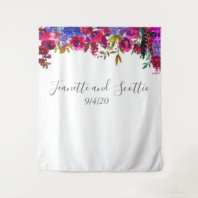 Tapete De Parede Cores Vibrantes Florais Rosa Vermelho Roxo Fundo (Frente)