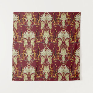 Tapete De Parede Corpo floral vermelho-ouro, luxuoso da safra.