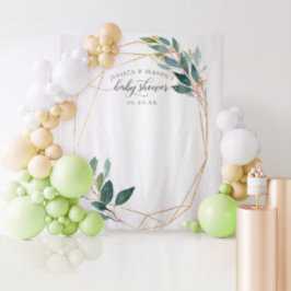 Tapete De Parede Cortina de Chuveiro de Bebê Greenery Gold Photo Bo