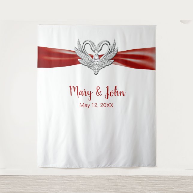 Tapete De Parede Cortina de Fundo de Casamento com Cisnes Prateados (Frente)