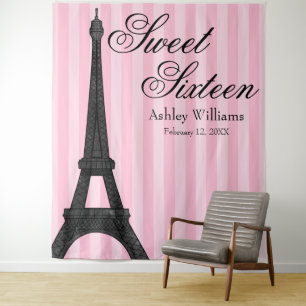 Tapete De Parede Cortina de Fundo Tema Paris Listra Rosa para Festa