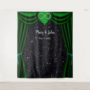 Tapete De Parede Cortina Verde Infinito Brilho Prata Preto