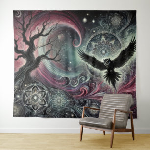 Tapete De Parede Coruja Mística Mandalas Noturnos Cósmicos Céu Gira