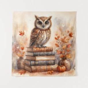Tapete De Parede Coruja nos Livros Autumn Watercolor
