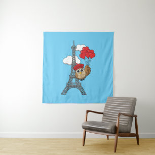 Tapete De Parede Coruja voando com balões cardíacos em Paris