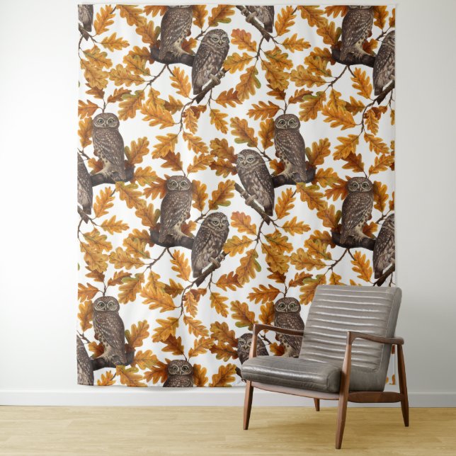Tapete De Parede Corujas de outono com algodão branco (In Situ)