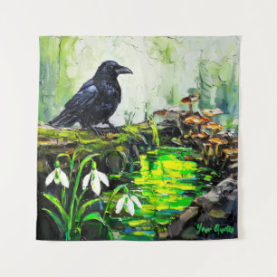 Tapete De Parede Corvo Preto e Pintura a Óleo do Rio da Floresta Br