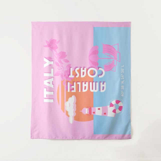 Tapete De Parede Costa Amalfitana Viagem Arte, Preppy Viagem, Rosa (Frente)