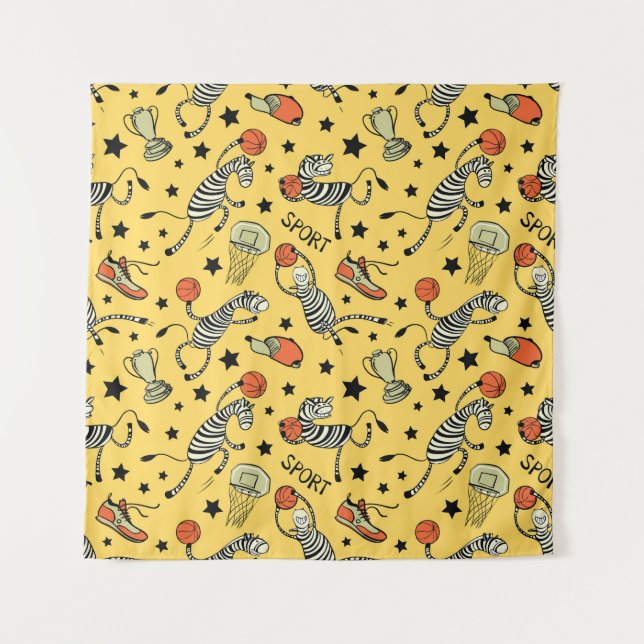 Tapete De Parede Courtside Doodles: Fantasia de Basquete Zebra (Frente)