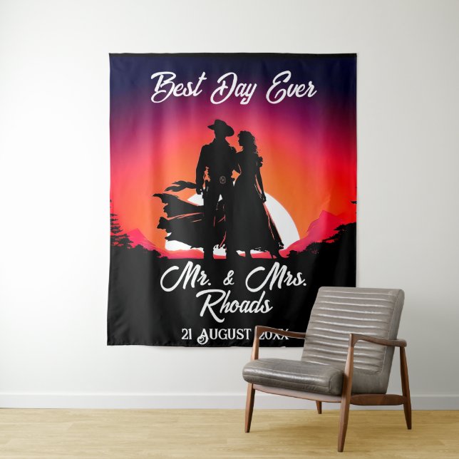 Tapete De Parede Cowboy e noiva no casamento do sol (In Situ)