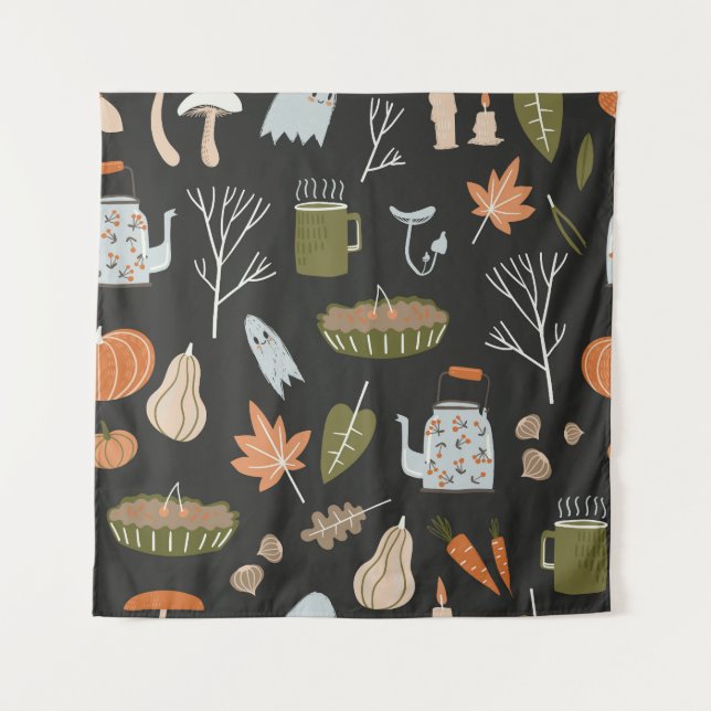 Tapete De Parede Cozy Fall Elements: Padrão Quente. (Frente)