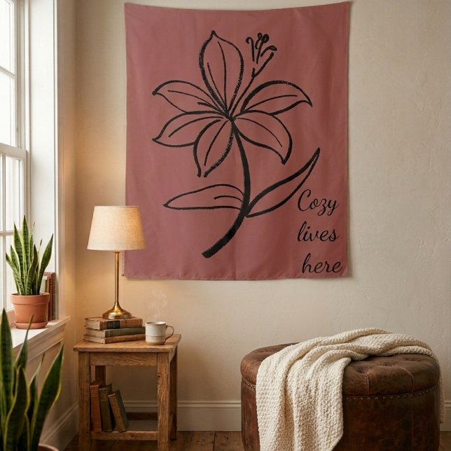 Tapete De Parede Cozy Lives Here | Warm Minimalist Botanical Wall T (Criador carregado)