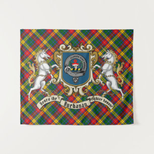 Tapete De Parede Crachá Clan Buchanan e Unicórns com Tartan 