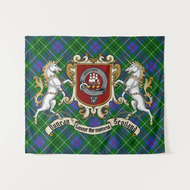 Tapete De Parede Crachá Clan Duncan & Unicorns w/Tartan (Frente (Horizontal))