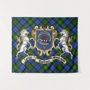 Tapete De Parede Crachá do MacEwen Clan e Unicórns com Tartan 