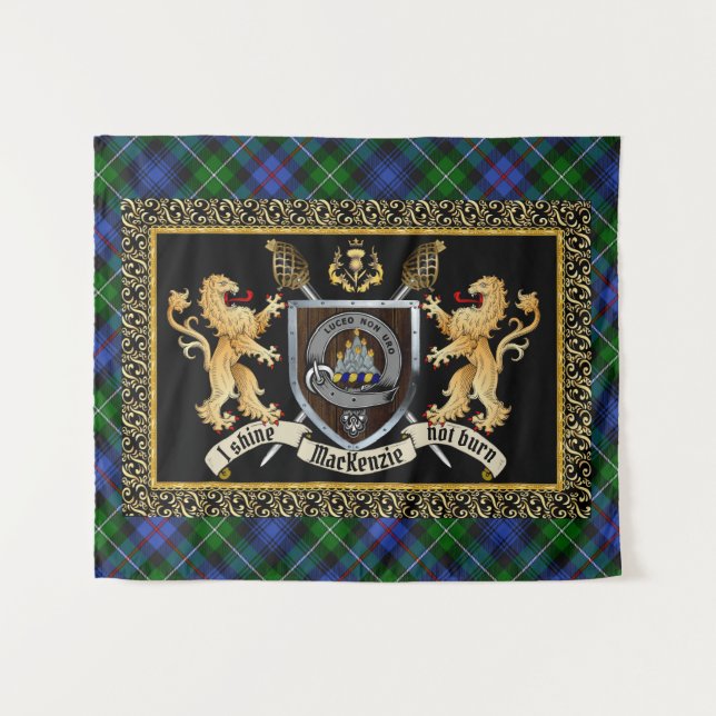 Tapete De Parede Crachá e Motto MacKenzie Clan com Leões (Frente (Horizontal))