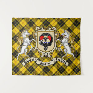 Tapete De Parede Crachá Macleod Clan e Unicórns com Tartan