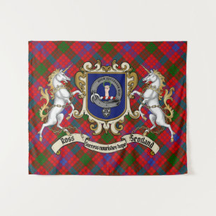Tapete De Parede Crachá Ross Clan & Unicorns w/Tartan