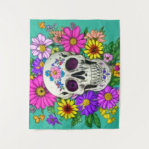 crânio colorido com flores