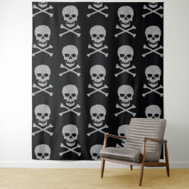 Tapete De Parede Crânio de Silver e Crossbones Plano de Halloween