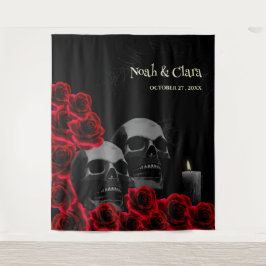 Tapete De Parede Crânio e Rosa florais vermelhos assustadores