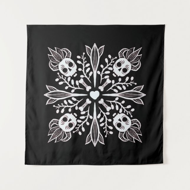 Tapete De Parede Crânio engraçado do gótico Kawaii Harajuku Black (Frente)