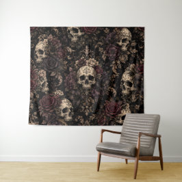 Tapete De Parede Crânio Gótico & Padrão Floral – Romântico Vintage